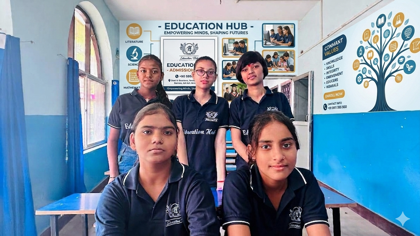 Education Hub students together inside the institute classroom
